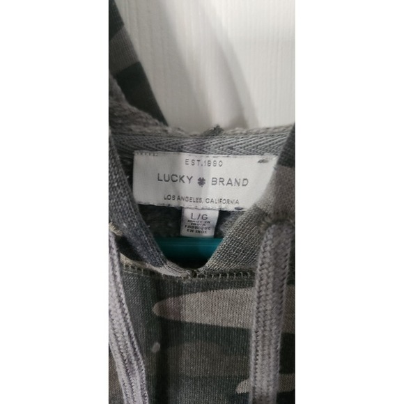 LUCKY BRAND Women's SWEATSHIRT LONG SLEEVE HOODIE GREEN CAMOUFLAGE SZ LARGE - Picture 2 of 3